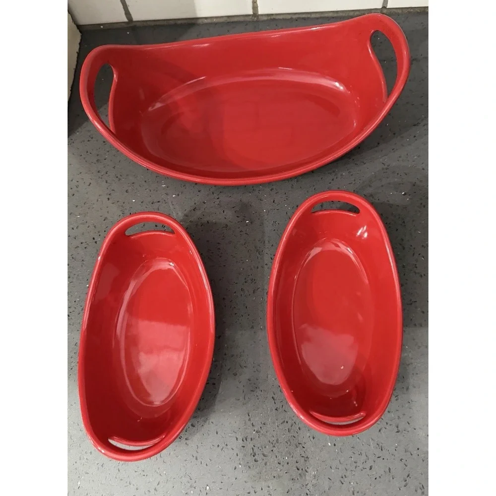 Rachael Ray Red Stoneware Oval Bubble & Brown 12 Oz & 1.25 Quart Baking Dish Set